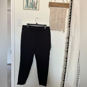 Black Jogger Sweatpants with Leather Accents
